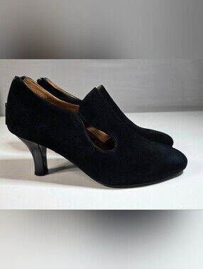 L'AMOUR DES PIEDS Brackley Black Suede Leather Pump Almond Toe Heeled Shoes 8M